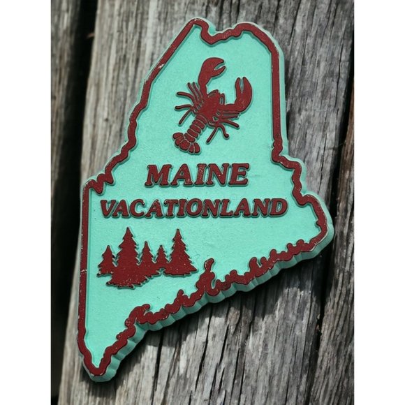 Maine State Outline Refrigerator Magnet Vintage Vacationland Lobster Souvenir - Picture 1 of 6